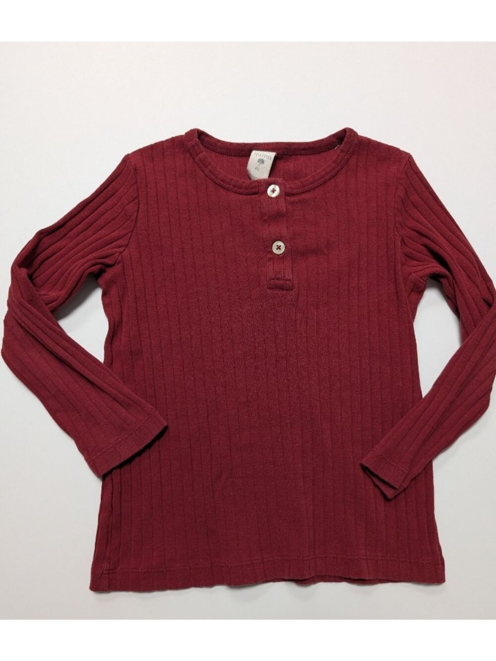 Kate Quinn Organic Cotton Wide Rib Red Henley Tee Long Sleeve Cranberry 4T